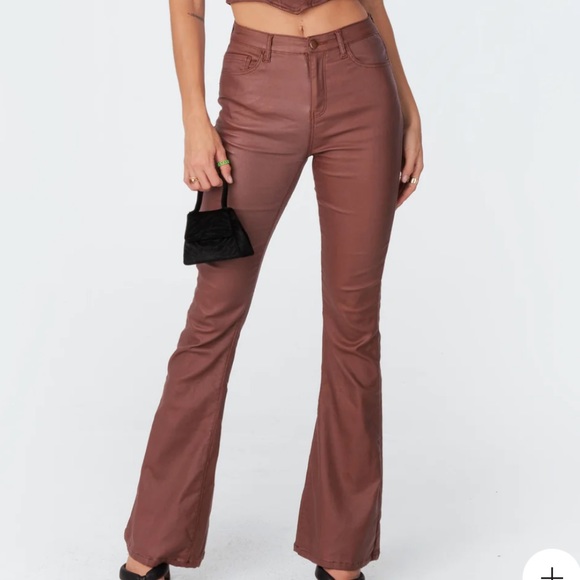 Edikted brown leather flare pants - Picture 2 of 7